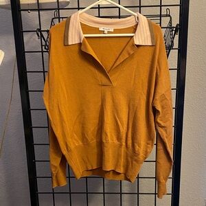 Madewell V-Neck Sweater with Striped Collar